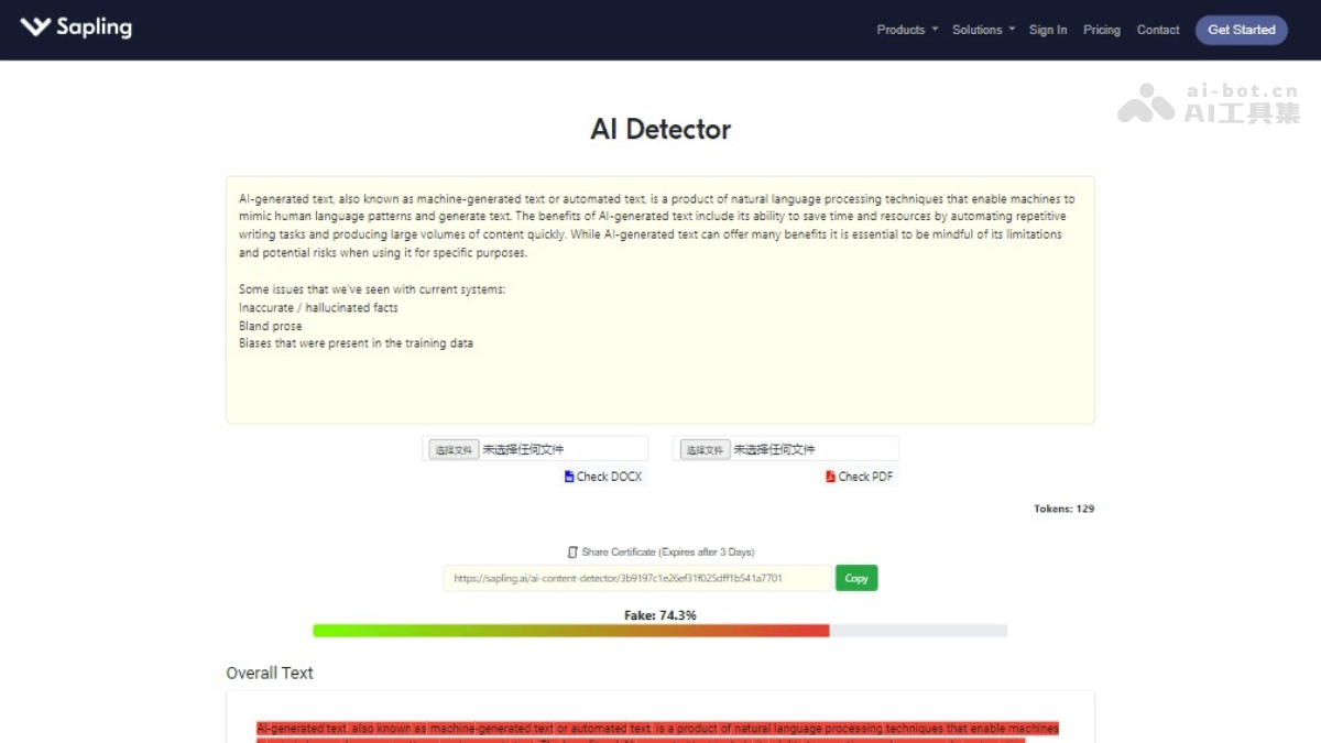 Sapling AI Content Detector